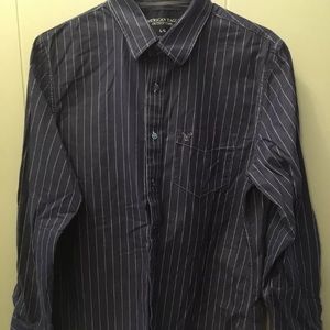American Eagle Striped Button Shirt Rugged Wash